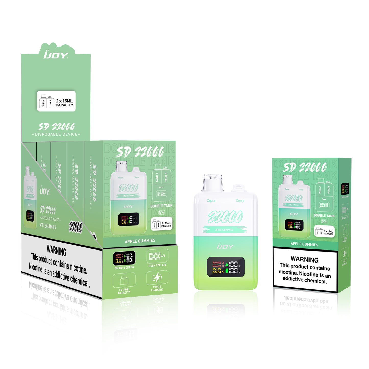 This is a ijoy disposable vape.
ijoy sd model:SD 22000.
SD mode support.
vape flavours is apple gummies