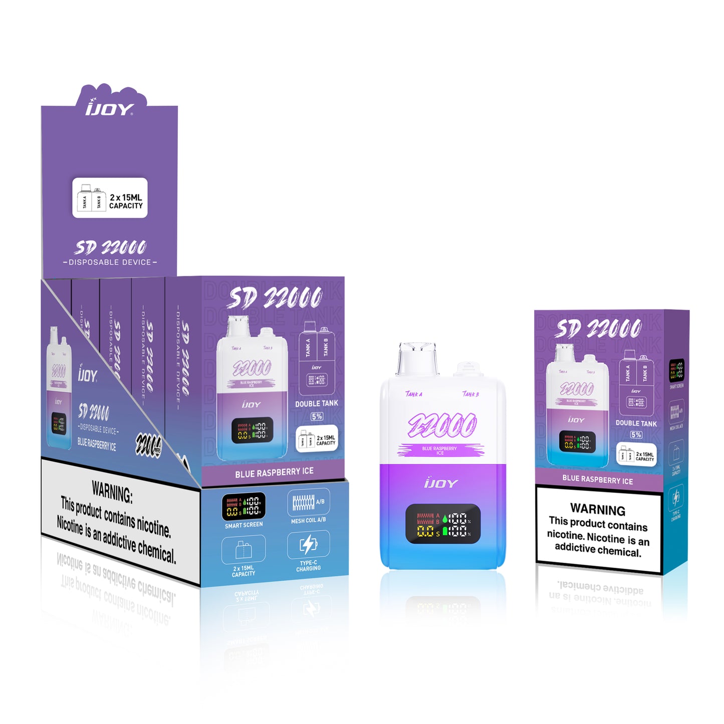 This is a ijoy disposable vape.
ijoy sd model:SD 22000.
SD mode support.
vape flavours is blue raspberry ice.