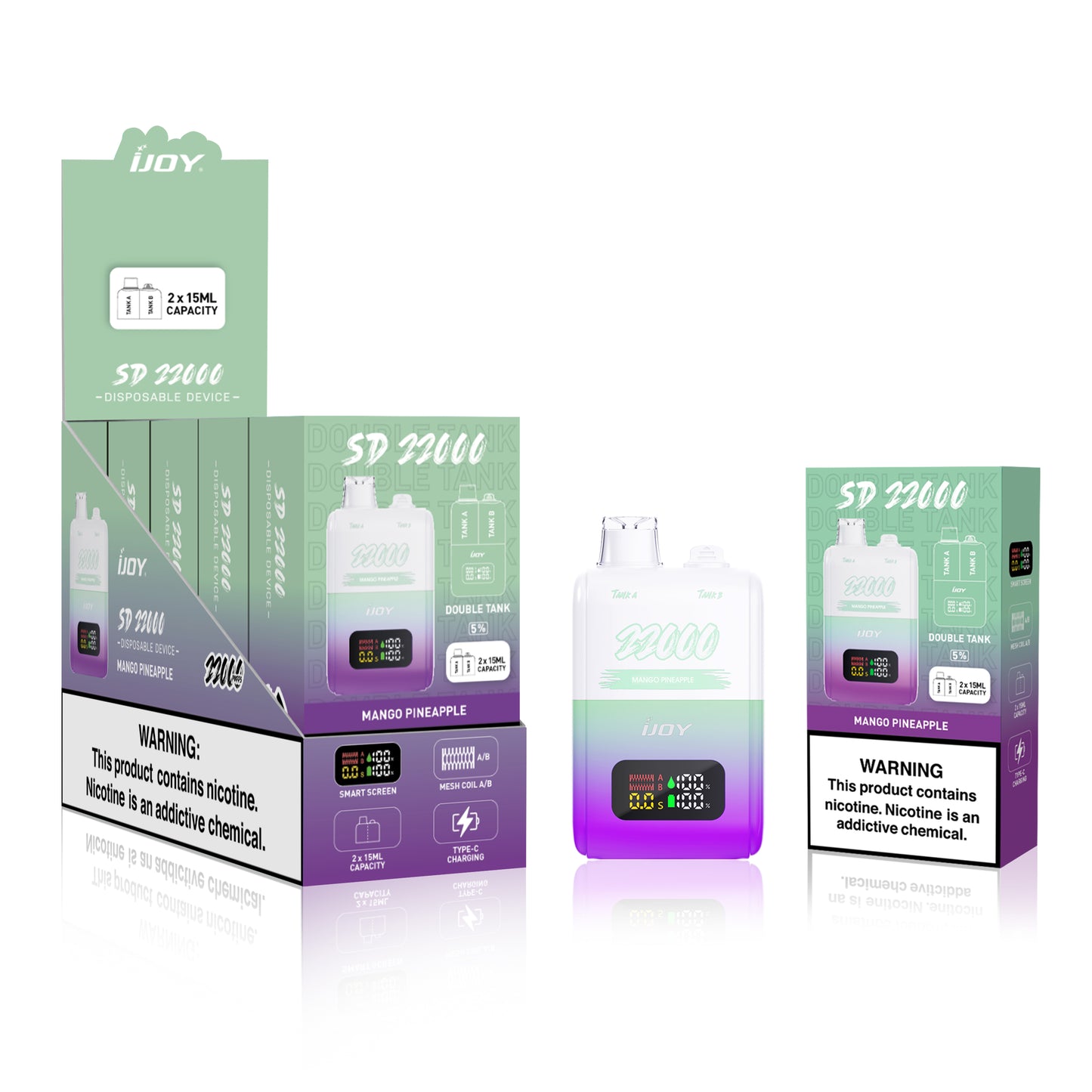 This is a ijoy disposable vape.
ijoy sd model:SD 22000.
SD mode support.
vape flavours is mango pineapple.